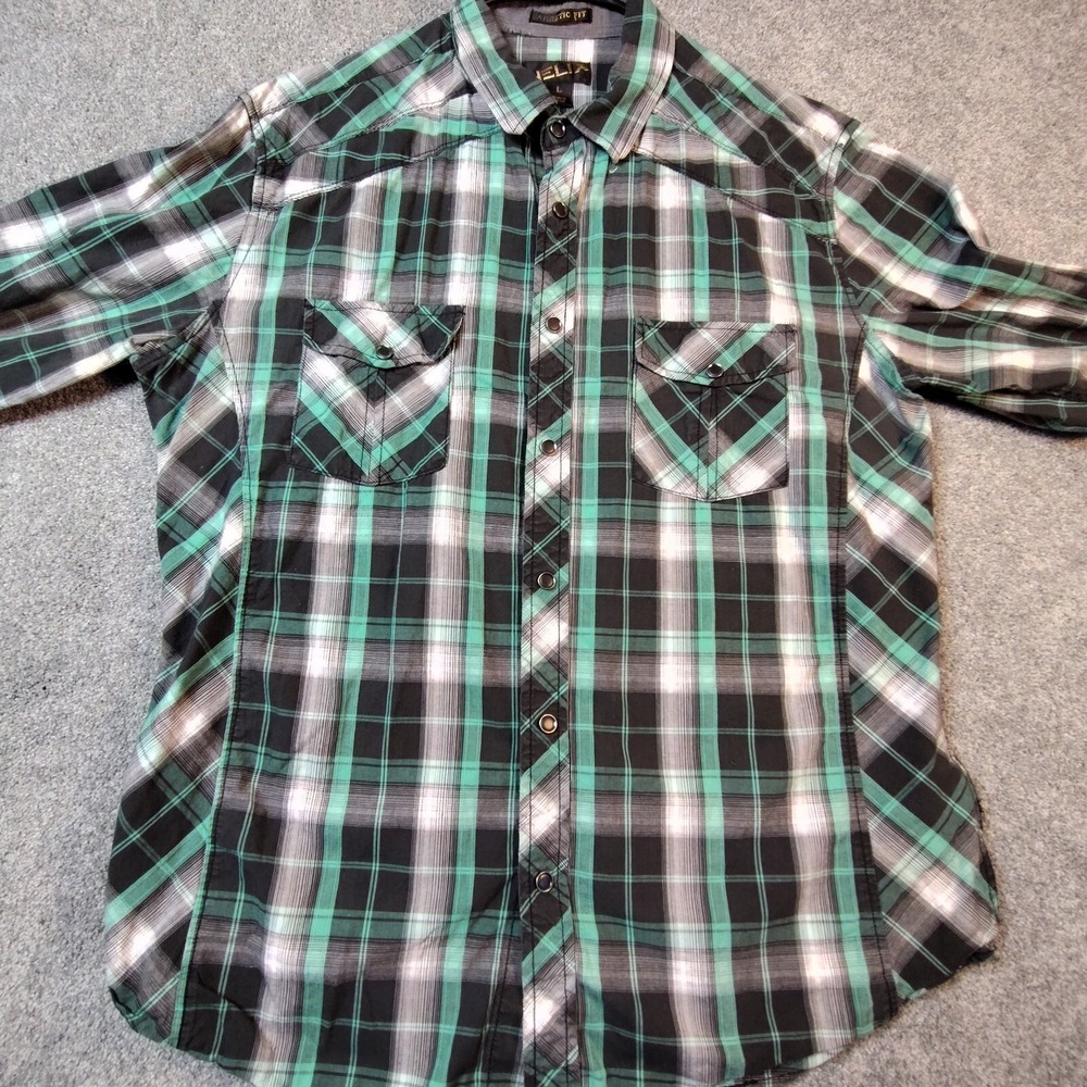Helix Mens Shirt Multicolor L Plaid Long Sleeve Button Up Collared Athletic Fit